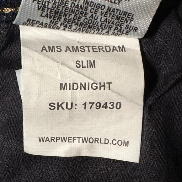 Warp + Weft Amsterdam Slim Jeans Mens Actual Size 39x30 Dark Blue Denim Straight - Picture 8 of 11